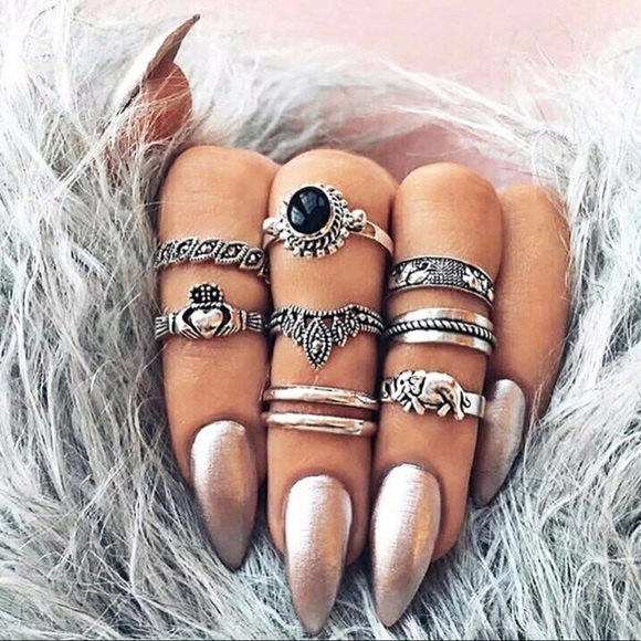 WILA Jewelry - 8rings✖️ black silver midi ring set